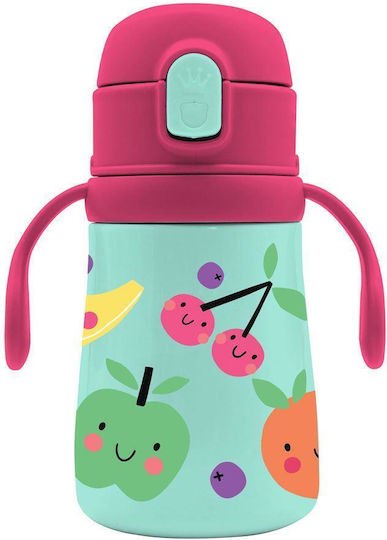 Must Team Kids Water Bottle Thermos Stainless Steel with Straw Light Blue 350ml