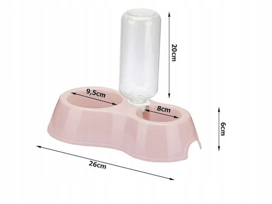 Plastic Food and Water Dispenser for Dog and Cat 2 x 450ml 26cm