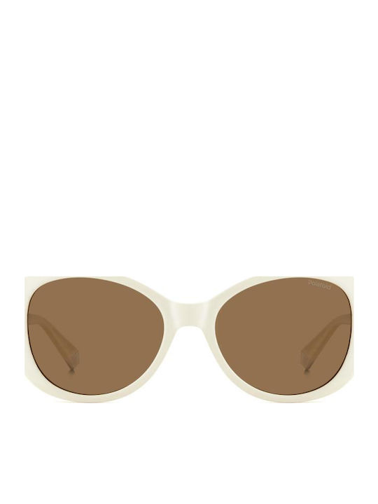Polaroid Women's Sunglasses with White Plastic Frame and Brown Polarized Lens PLD4154/S/X VK6/SP