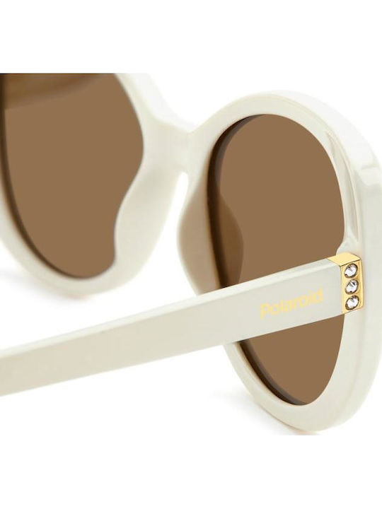 Polaroid Women's Sunglasses with White Plastic Frame and Brown Polarized Lens PLD4154/S/X VK6/SP