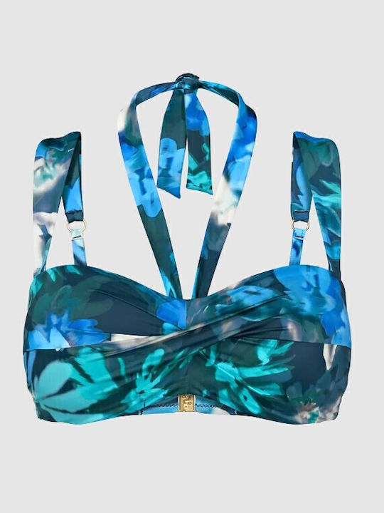 Fleur Strapless Bikini Top With Padding Floral Turquoise