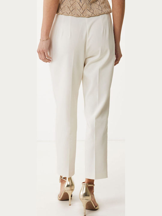 Damen Stoffhose in Verjüngt Bein Stil Off White, Εκρου