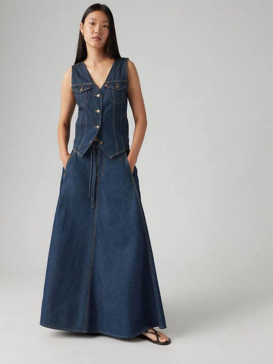 Denim Maxi Fustă Dark Blue