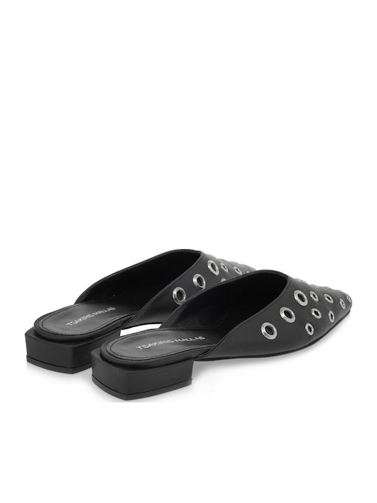 Flat Leather Mules in Black Color