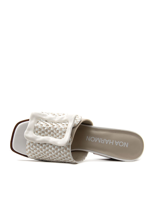 Leather Mules with High Heel in White Color