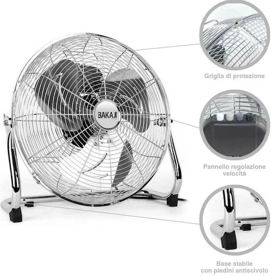 Bakaji Ανεμιστήρας Δαπέδου 90W Διαμέτρου 45cm Ασημί