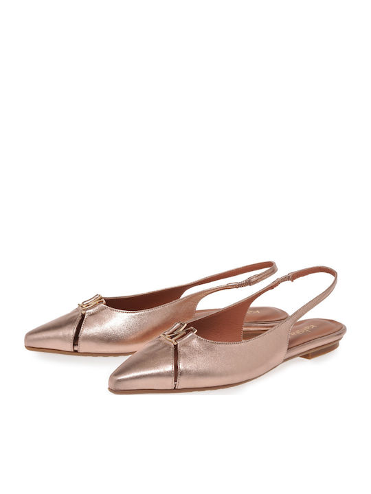 Γυναικείες Μπαλαρίνες Slingback με Λουράκι σε Χρυσό Χρώμα