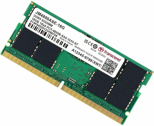 Transcend DDR5 με Module 1x16GB και Ταχύτητα 4800 για Laptop