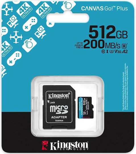 Kingston Canvas Go Plus SDXC 512GB U3 V30 A2 UHS-I 200MB/s With Adapter