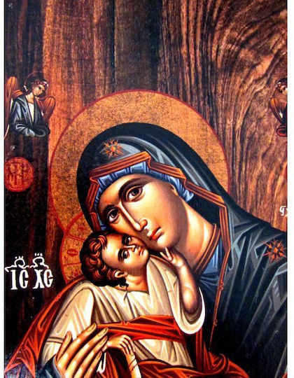 Icoană din lemn cu Fecioara Maria și Iisus Hristos 30x14cm