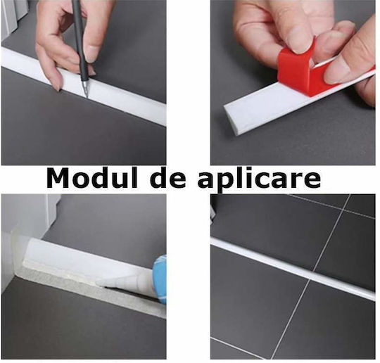 Bandă de etanșare autoadezivă groasă Siks Blat de bucătărie Cabină de duș Prag Cadă Fabricată din cauciuc siliconic premium Barieră de apă Înălțime 3 cm Lungime 200 cm Albă