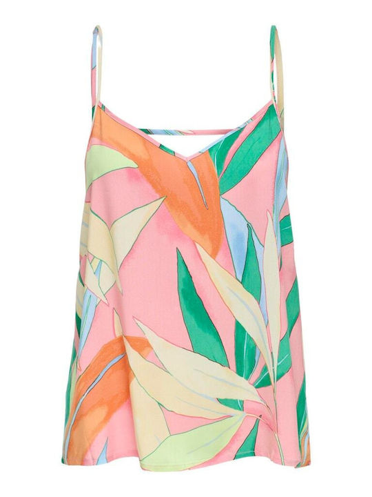Life Damen Bluse mit Trägern & V-Ausschnitt Blumen Coral Cloud