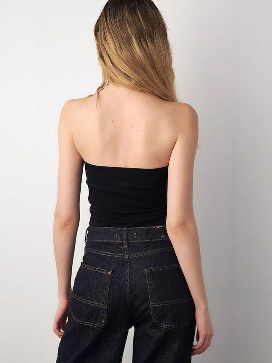 Seamless Strapless Solid Ribbed Bodysuit Black