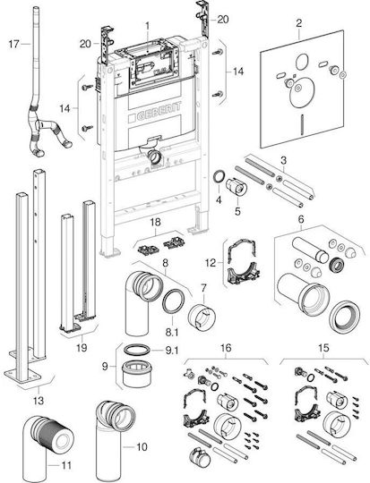 Geberit Omega Descărcător De Toaletă Montat Pe Perete Din Plastic Rectangular Cu Presiune Scăzută Roz
