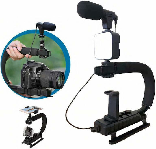 Kit Siks Profesional Vlogging Podcast Youtube Trepied cu Telecomandă Lumină LED Microfon Compatibil Cameră Telefon Negru