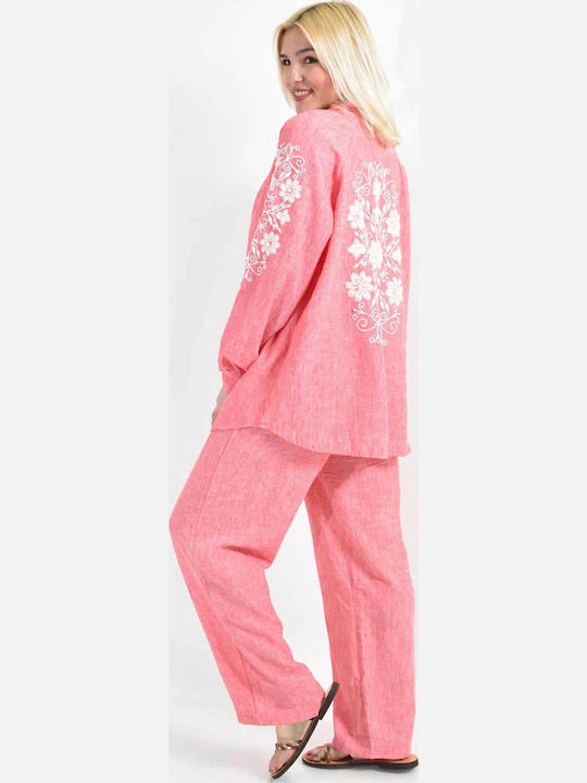Women's Red Set with Pants with Elastic in Straight Line