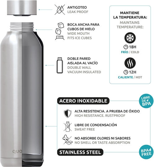 Quokka Solid Stainless Steel Thermos Bottle BPA Free 630ml Slate