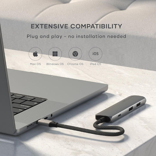 Satechi 4-in-1 Slim Multiport Adapter USB-C Docking Station with HDMI 4K PD Gray
