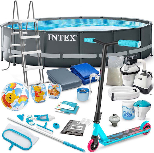 Intex Ultra Round Frame Στρογγυλή Πισίνα PVC 5700lt με Μεταλλικό Σκελετό 488x122εκ. Γκρι