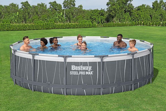 Bestway Скръгъл Басейн PVC 14.97л с Метална Рамка 457x107см Сив