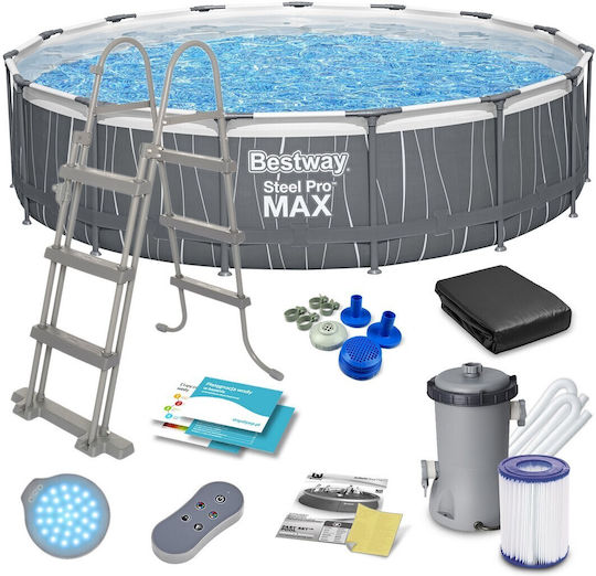 Bestway Скръгъл Басейн PVC 14.97л с Метална Рамка 457x107см Сив
