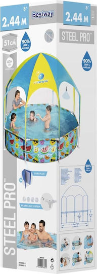 Bestway Детски Кръгъл Басейн PVC 1688л с Метална Рамка 244x51см Оранжев