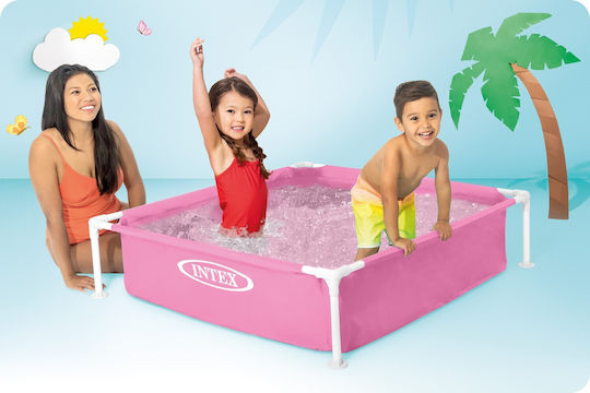 Intex Mini Frame Piscină Pentru Copii Pătrată 342lt Cu Cadru Metalic 122x122x30cm Roz