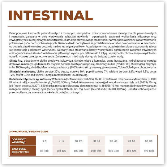 VetExpert Intestinal 12kg Ξηρά Τροφή για Ενήλικους Σκύλους