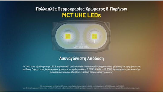NiteCore Rechargeable Keychain Flashlight LED with Maximum Brightness 600lm Tini 3 Gray