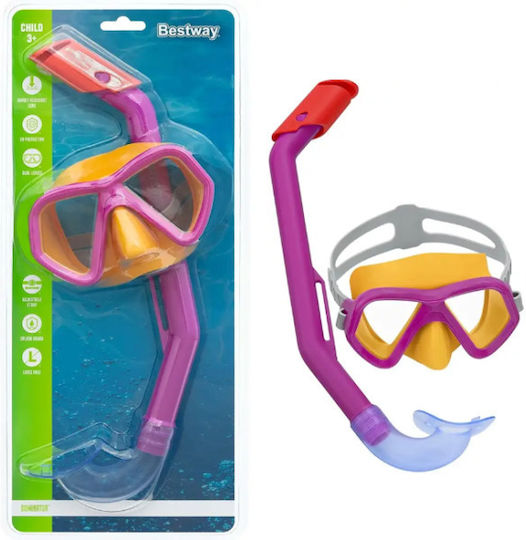 Bestway Водолазна Маска със Шнорхел за Деца Фуксия/Жълта