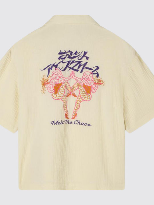 Melt Chaos Short-sleeved Cotton Shirt Ecru