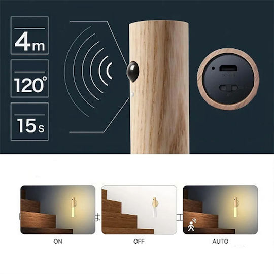 Rechargeable LED Night Light with Photocell Switch Intelligent Induction Light 1pc Light Wood OEM