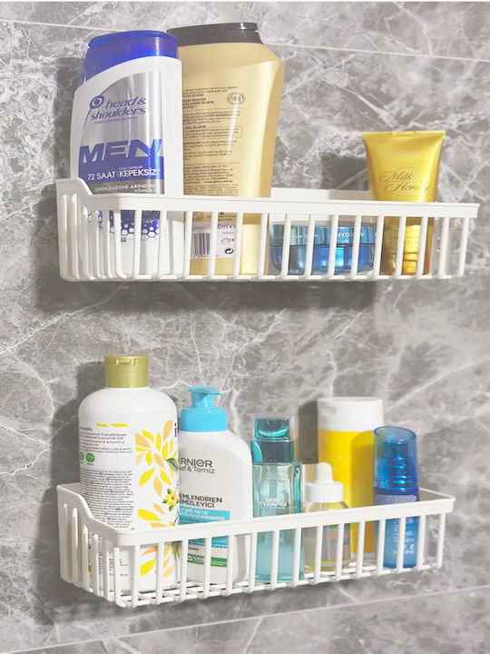 Femmit Self-Adhesive Plastic Bathroom Shelf Set of 2 Bathroom & Kitchen Organization Shelves 26x11x9 Cm White