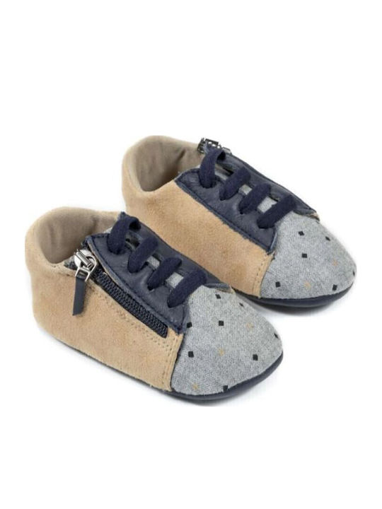 Babywalker Micro Βαπτιστικά Δερμάτινα Sneakers Αγκαλιάς Μπεζ-Γκρι