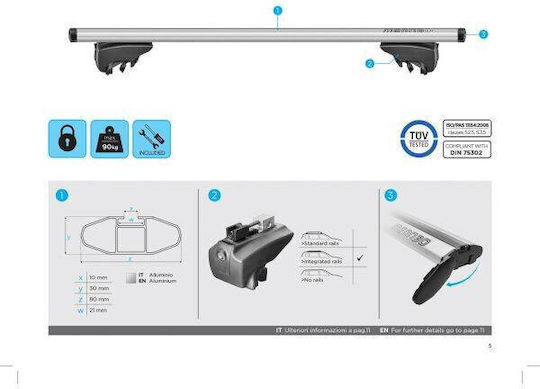 Menabo Lince Silver XL Roof Bars Ford Mondeo IV Wagon 2014+