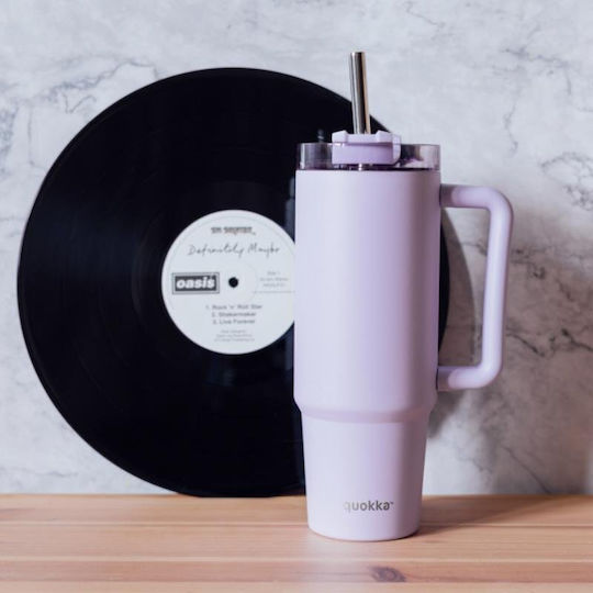 Quokka Handled Tumbler Stainless Steel BPA Free 950ml Purple with Straw and Handle
