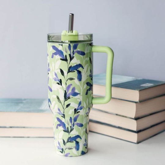 Quokka Handled Tumbler Θερμός Ανοξείδωτο BPA Free 1.2lt Matcha με Καλαμάκι και Λαβή