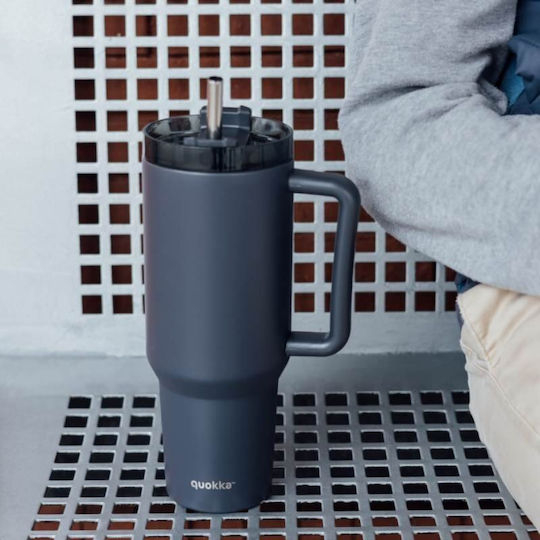 Quokka Handled Tumbler Stainless Steel BPA Free 1.2L Black with Straw and Handle