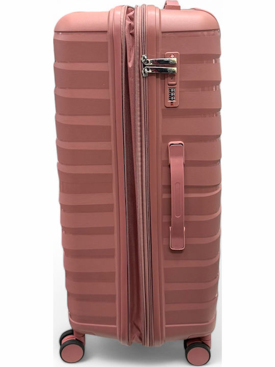 Olia Home Μεγάλη Βαλίτσα Ταξιδίου Σκληρή Rose Gold με 4 Ρόδες Ύψους 85εκ.