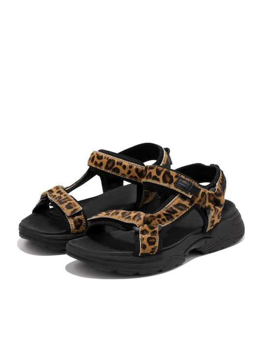 Leather Women's Flat Sandals Sporty in Black Color