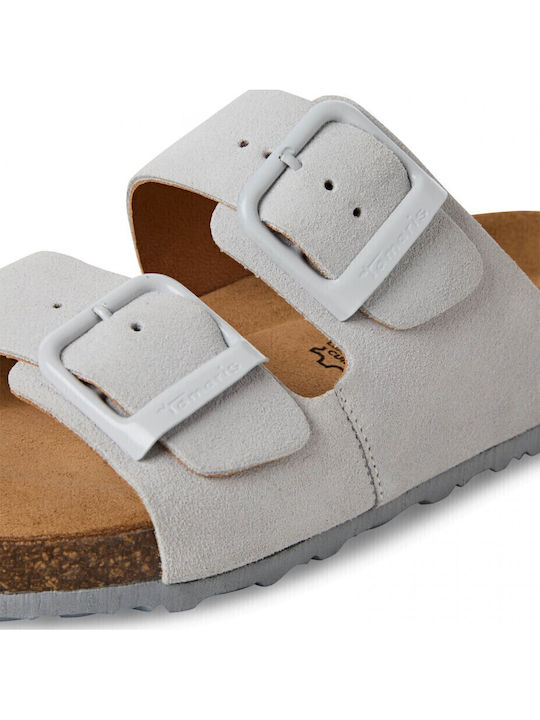 Leather Women's Flat Sandals in Gray Color