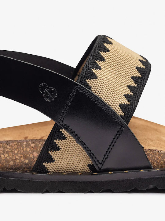 Leder Flache Damen Anatomisch Sandalen Schwarz