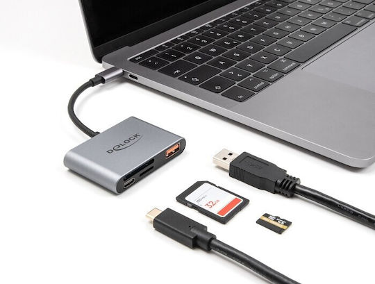 DeLock Card Reader USB 3.2 Type-C για SD/microSD Γκρι