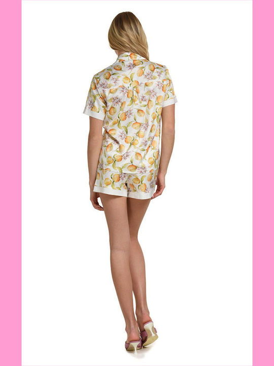 Miss Rosy Sommer Damen Pyjama-Set Satin,σατεν Weiß