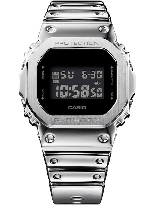 G-shock Дигитален Мъжки Часовник 43мм На Батерия с Сребърно Каучуково Каишка