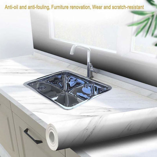 Siks Self-adhesive Film Kitchen Protection Water-resistant White Marble Appearance 60 X 200 Cm