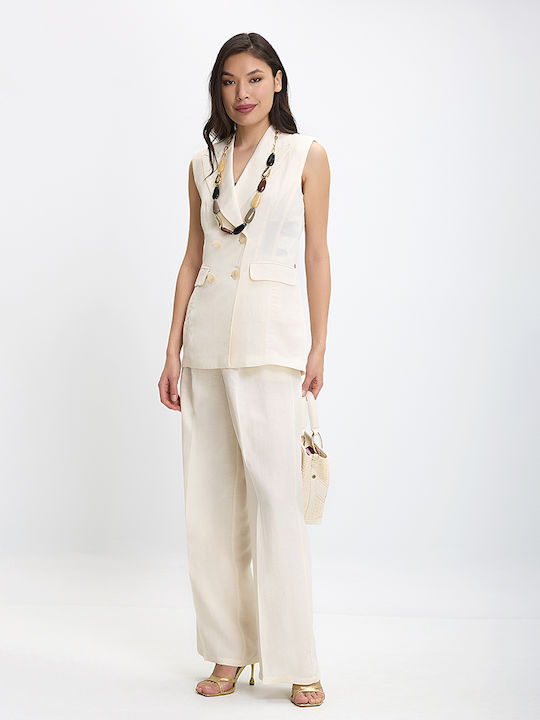 Women's High-waisted Fabric Trousers Ivory