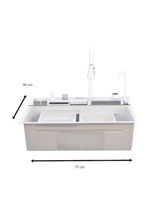 Drop-In Spüle Inox mit Wasserhahn B75xT46cm Weiß
