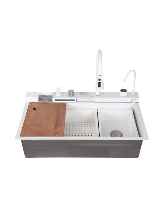 Drop-In Spüle Inox mit Wasserhahn B75xT46cm Weiß