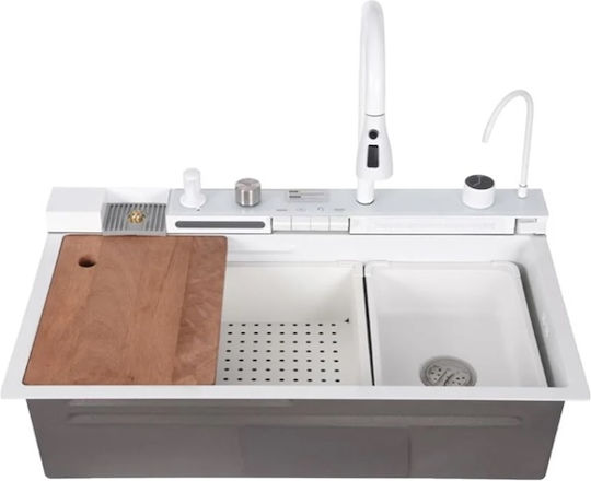 Chiuvetă De Bucătărie Drop-In Inox Cu Robinet L75xL46cm Argintie
